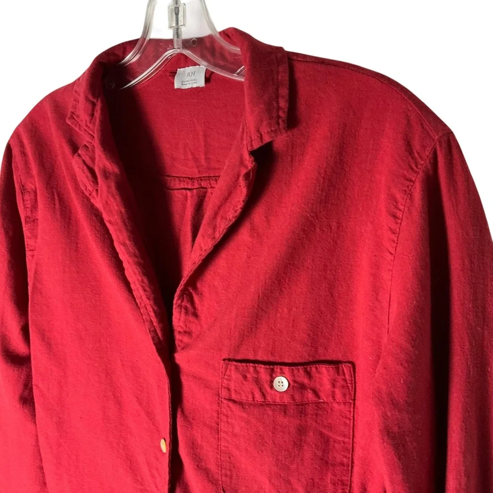 Restoration Hardware Pajama Set Cashmere Cotton Long Sleeve Button-Down Red XS